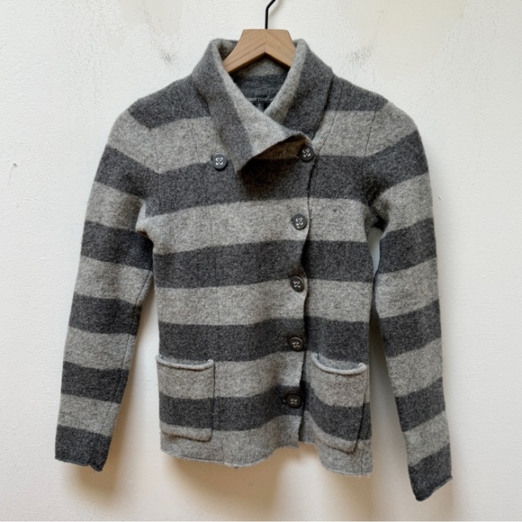 Horny Toad Heartfelt Gray Striped Wool Blend Sweater Jacket Women’s Size S - Picture 2 of 12
